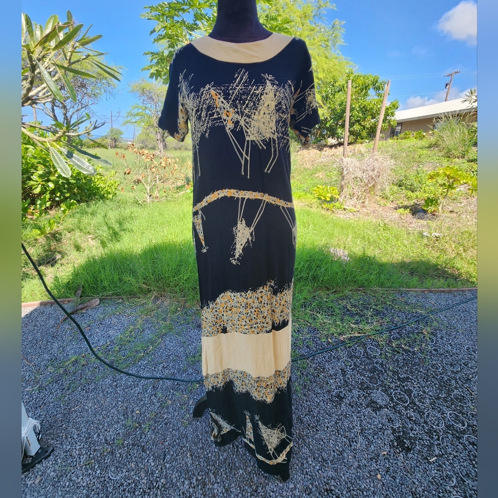 Pacifica Black Maxi Dress with Cream Abstract Accents